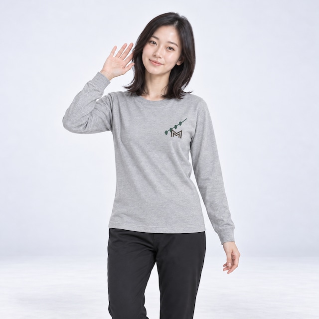 MAJIN オリーブの小枝 長袖Tシャツ ミックスグレー